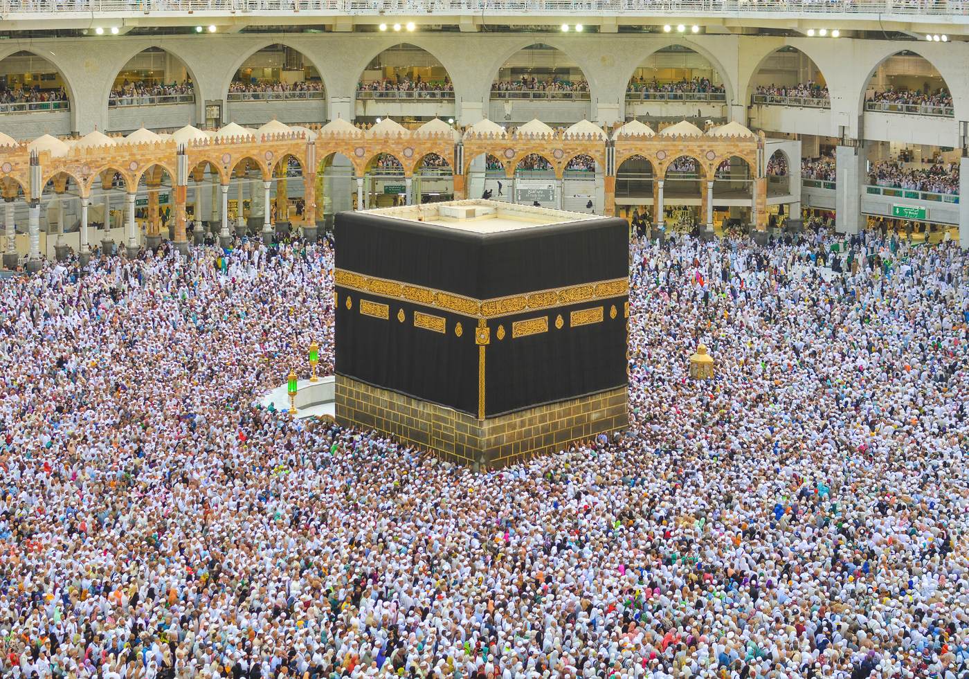 Pilgrims performing tawaf, circling the Kaaba
